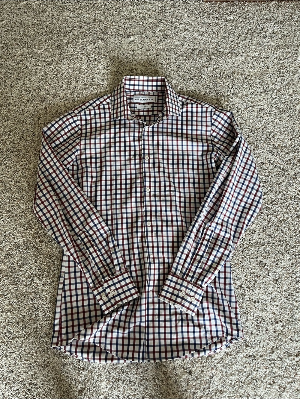 Mizzen+Main White Plaid Dress Shirt with Blue and Red Checks